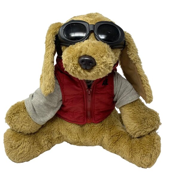 AE Dog Plush Goggles 14 inches Red Zipper Vest Cuddly Soft Toy Stuffed Animal - Picture 13 of 13
